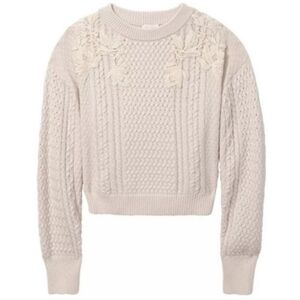 Rebecca Taylor Lace Applique Knit Sweater in Ecru
